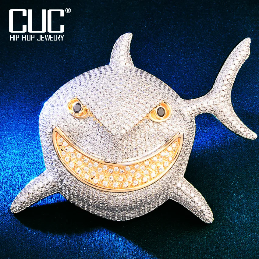 Big Shark Head Pendant Men Hip Hop Rock Rapper Necklace Chain  Bling Cubic Zircon Jewelry