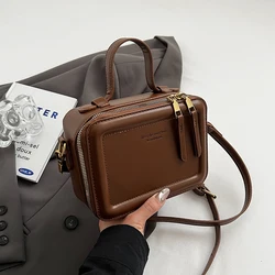 Mini Box PU Leather Shoulder Bag Lady Handbags and Purses Women 2024 Fashion Retro Solid Color Crossbody Bag with Short Handle