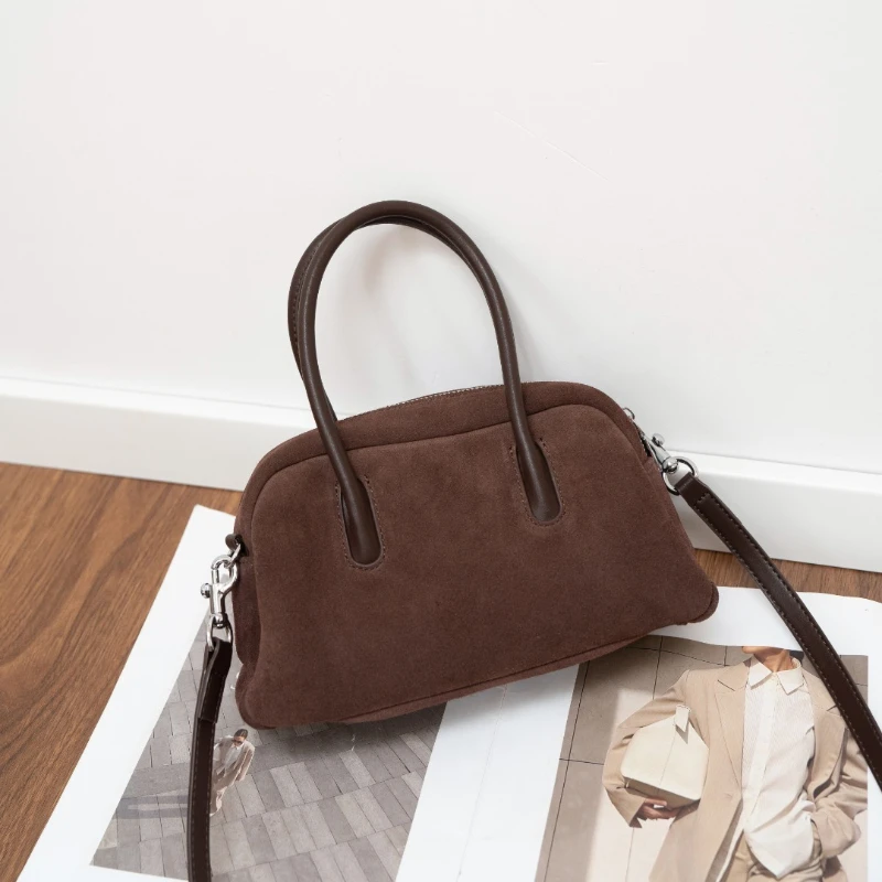 Vintage Suede Cowhide Tote Bags High Quality Designer Luxury Boston Handbag Winter New in Women's Bags Korean Hand Bag Ladies