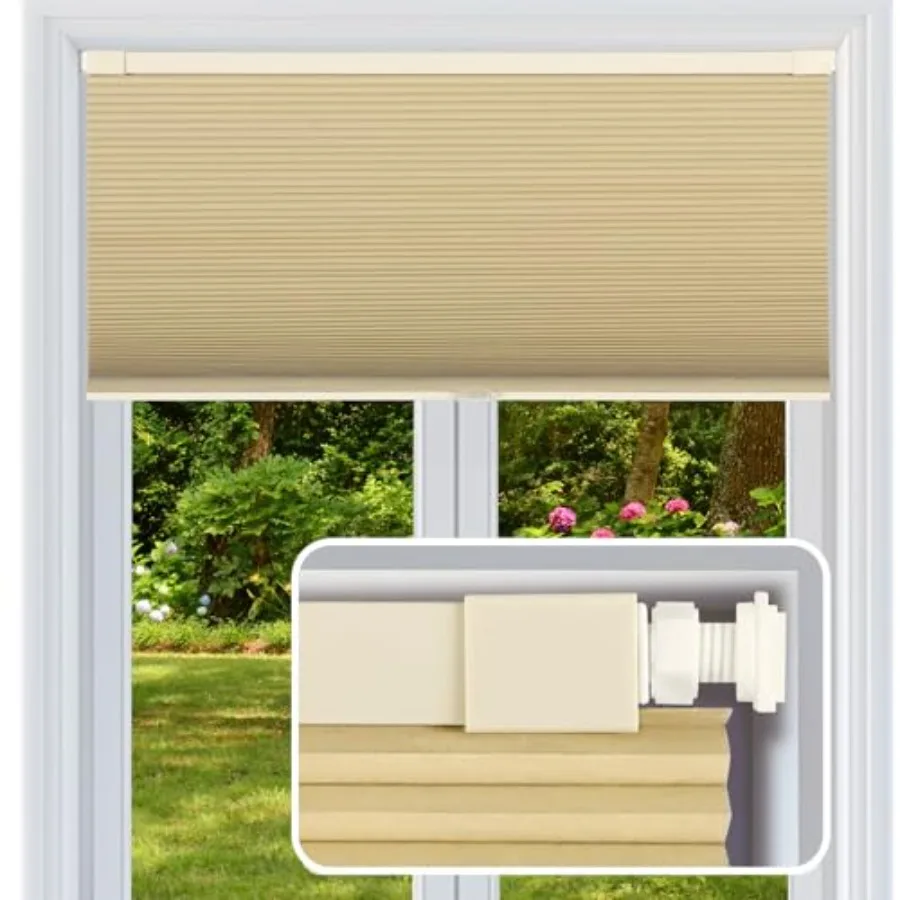 

Cordless Cellular Shades, No Drill No Tools Honeycomb Window Blinds, Blackout Light Blocking Cellular Shades for Window, Therma