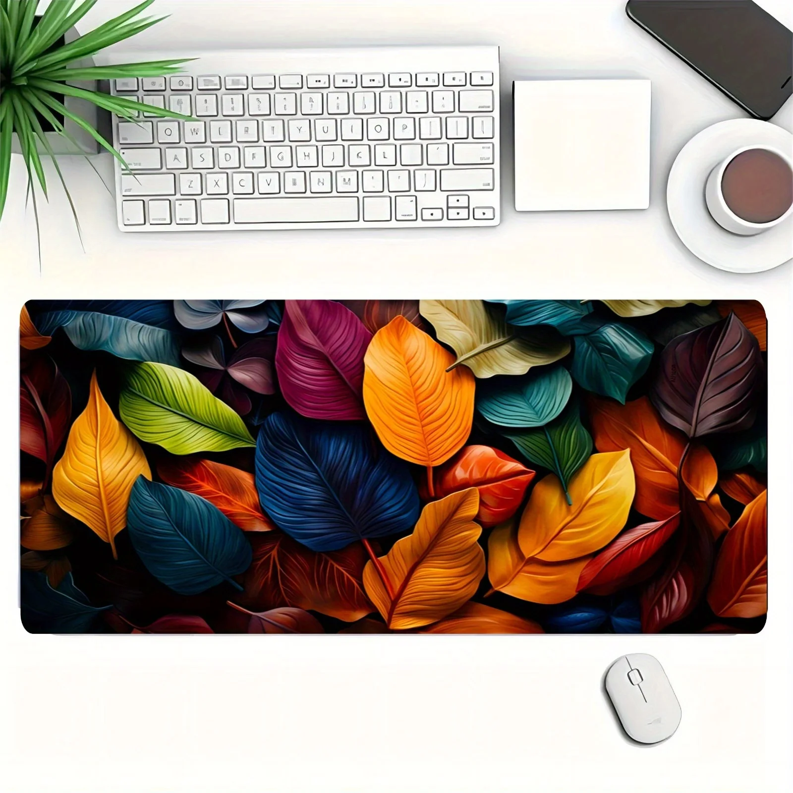 High-Definition Mouse Pad with a Colorful Leaf Pattern, Thickened, Enlarged, Soft, Made of Natural Rubber, Perfectly Edged