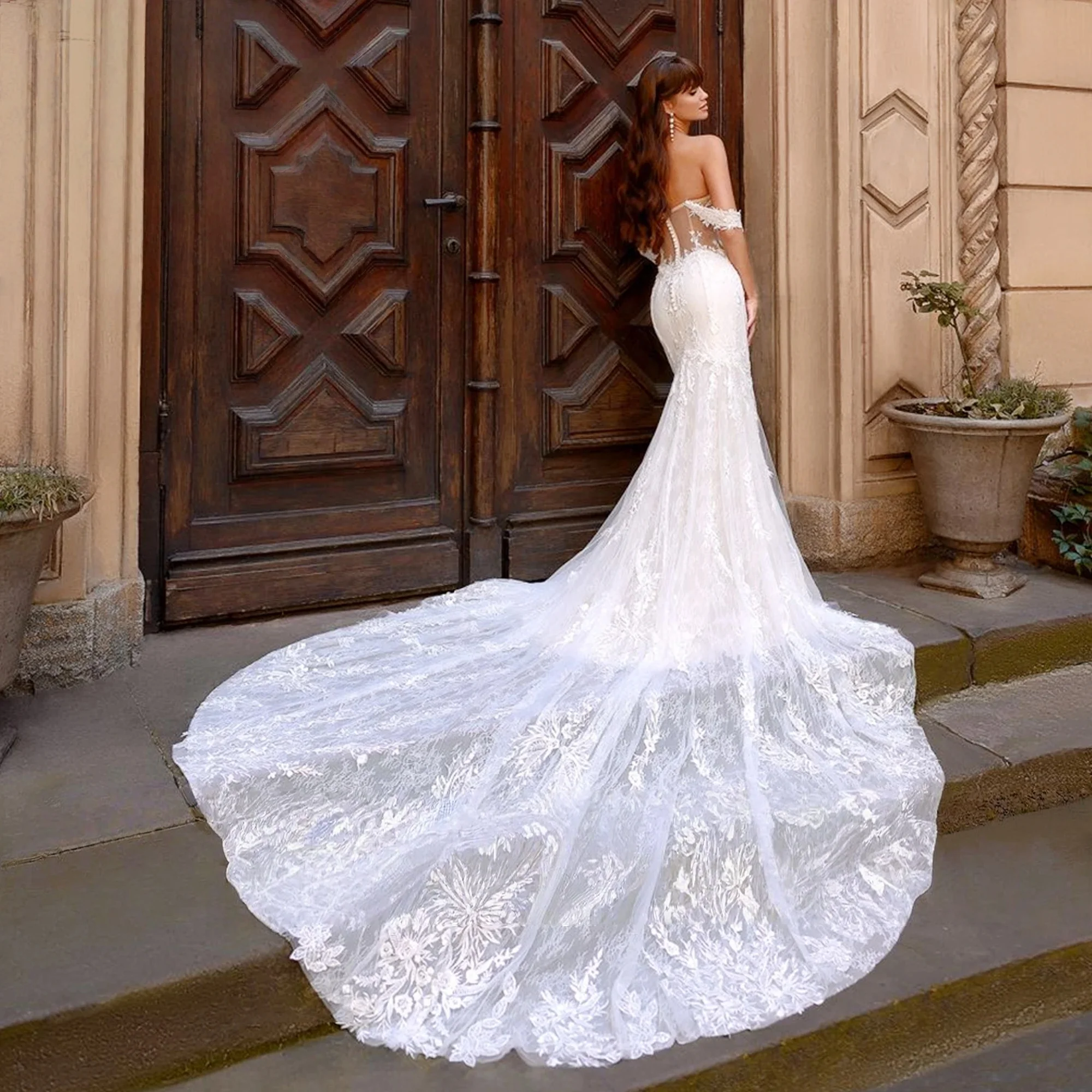 فساتين زفاف دانتيل حورية البحر قبالة الكتف بوهو فستان زفاف مسلم المملكة العربية السعودية دبي إسلامي فيستدو دي نويفا مخصص