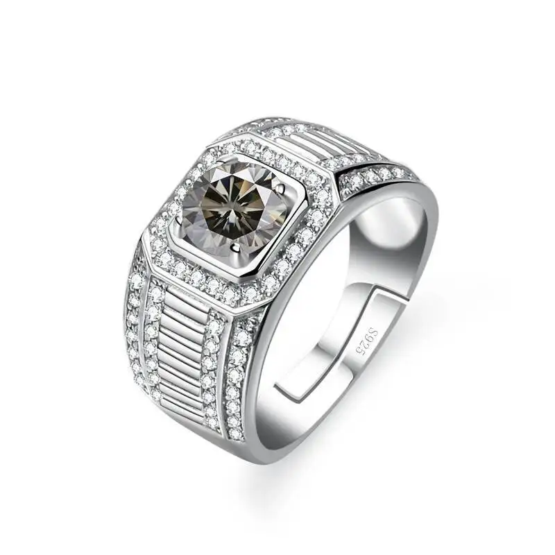 1CT Moissanit Herrenring aus 925er Sterlingsilber mit leuchtender Feuerfarbe, luxuriöser Paar-Ehering für Herren 2026 – Detail 9