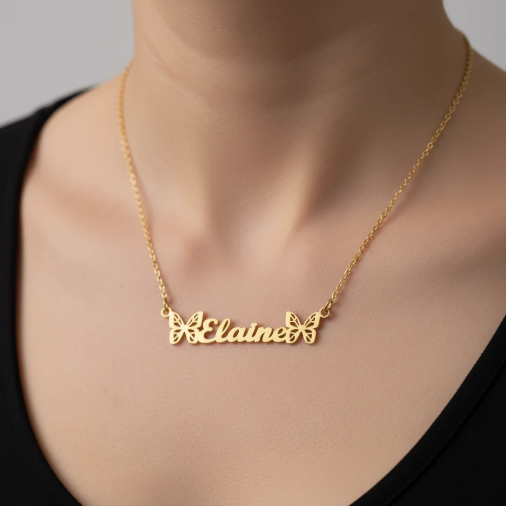 

Custom Butterfly Name Necklace Stainless Steel 18K Gold Plated Pendant Chain for Women Personalized Gifts Choker Necklace
