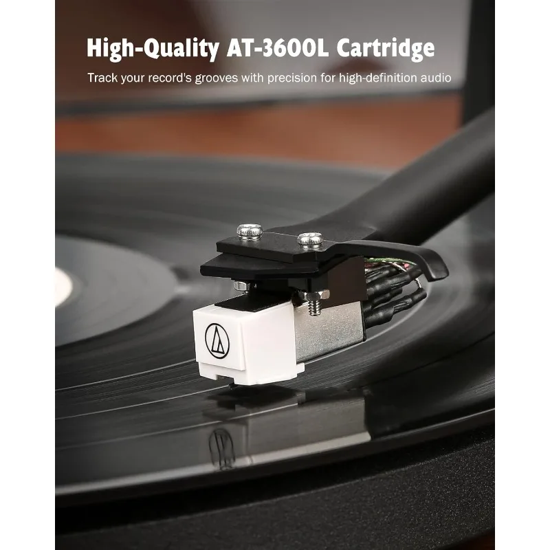 ONE Record Player with Speakers, Vinyl Turntable with Bluetooth Output&Input, AT-3600L Cartridge, Built-in Phono