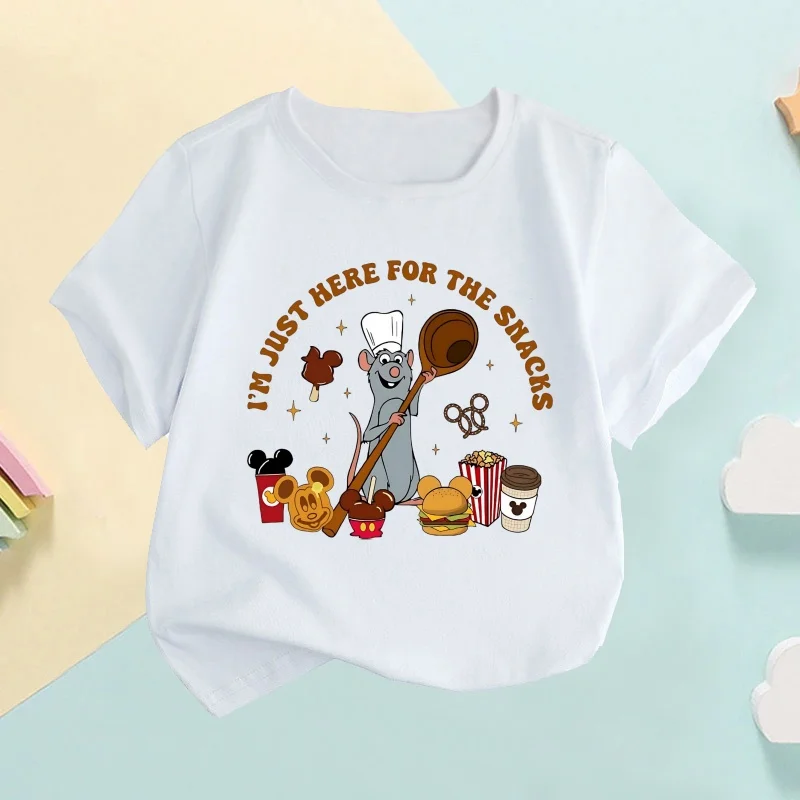 Ratatouille Remy Mouse Print Cartoon Kids T-shirt Children's Clothes Summer Baby Girls Tops Boys Short Sleeve White T shirts
