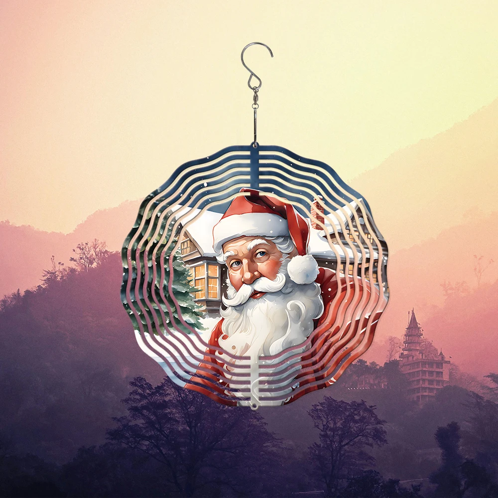 

1PC 30.5X30.5cm Santa Claus Iron Rotating Wind Spinner Pendant With Swivel Hook Christmas For Outdoor Decorations