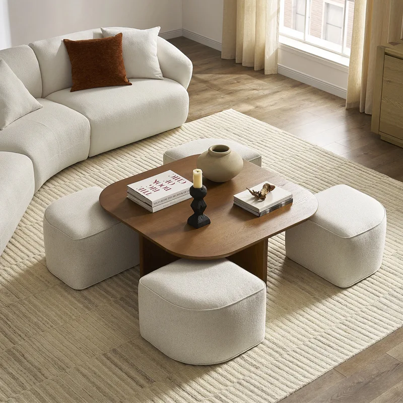 Nordic medieval wabi-sabi wind solid wood coffee table French retro creative sofa stool coffee table living room square tea tabl