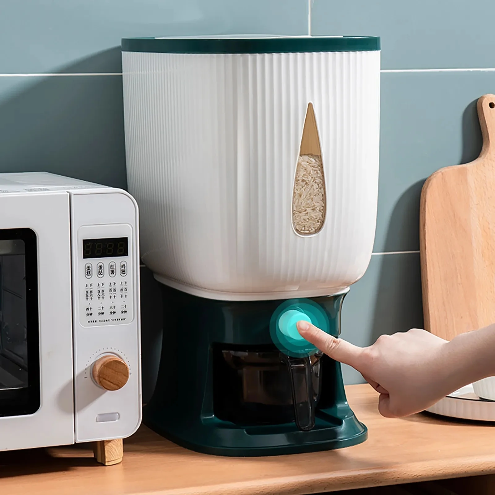 

Automatic Plastic Cereal Dispenser Storage Box Measuring Cup Kitchen Food Tank Rice Container Organizer Grain Storage Cans 10KG