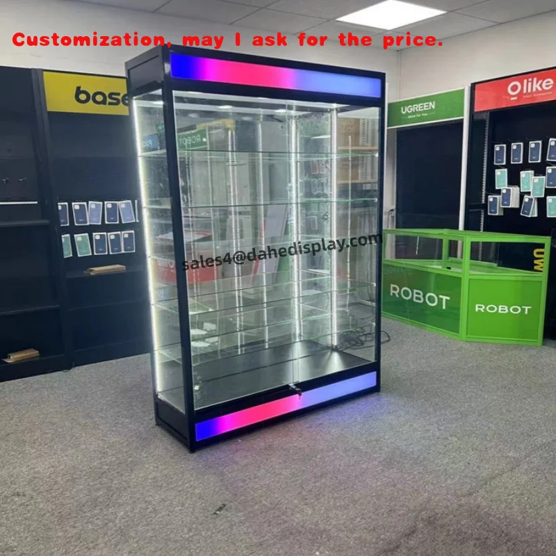 

на заказ. Украшения дымового магазина Стеклянная витрина с цветным стеклянным дисплеем Алюминиевая стеклянная стойка