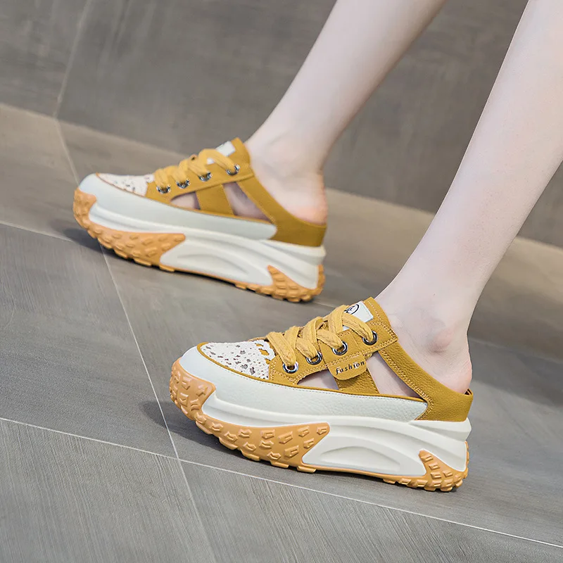 

Hollow Lace Up Vulcanized Shoes 2024 New High Rise Thick Sole Sports Casual Shoes Outdoor Fashion Women's Shoes Women's Slippers