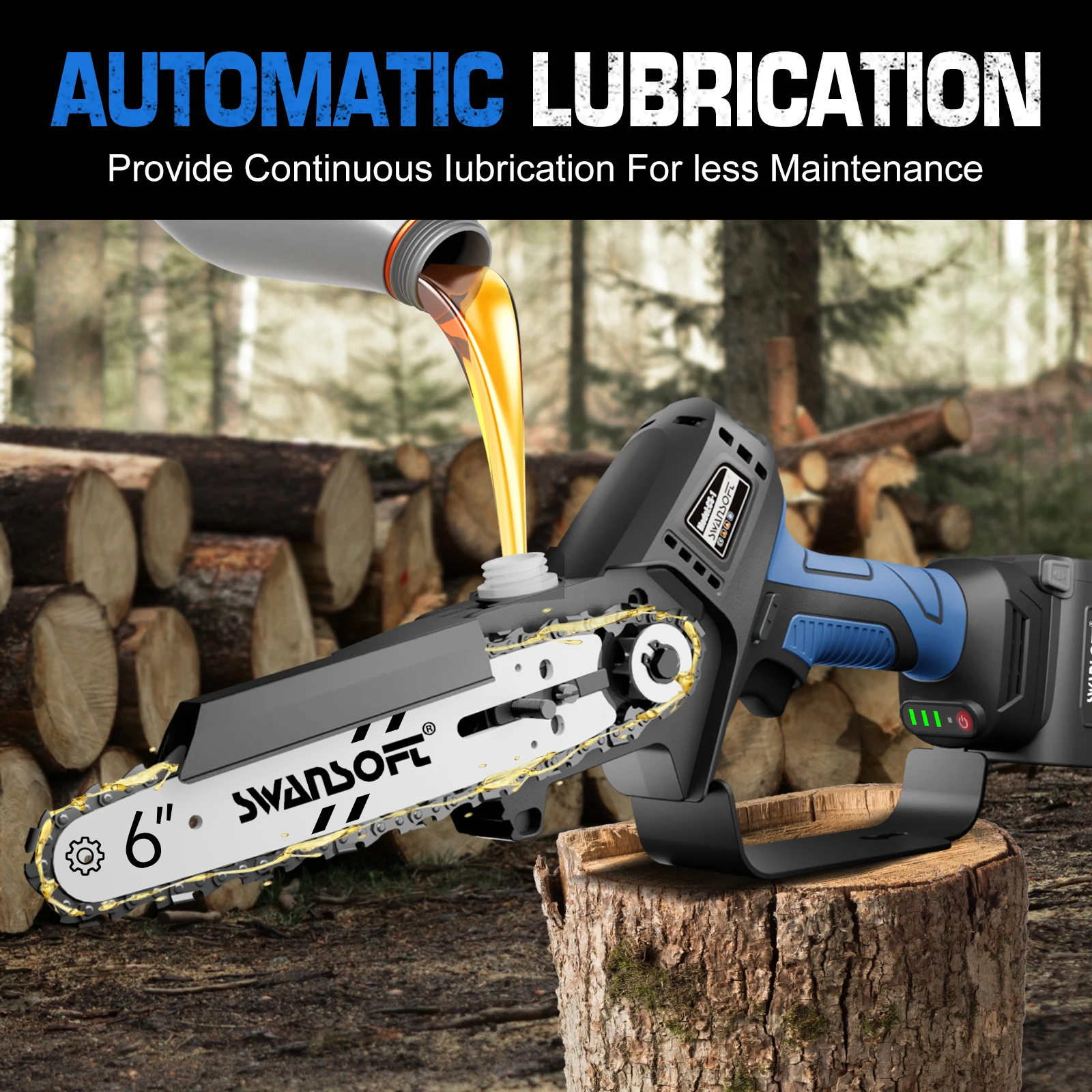 Swansoft 6 INCH Electric Chain Saw Battery Powered Pruning Pole Saw Mini Cordless Chain Saw