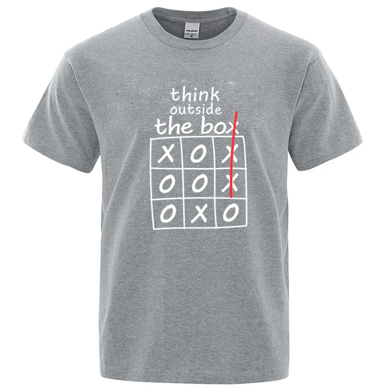 تي شيرت رجالي برسومات Think Outside The Box تي شيرت قطني أزرق كحلي مع تصميم Tic Tac Toe Red X كاجوال بأكمام قصيرة #4