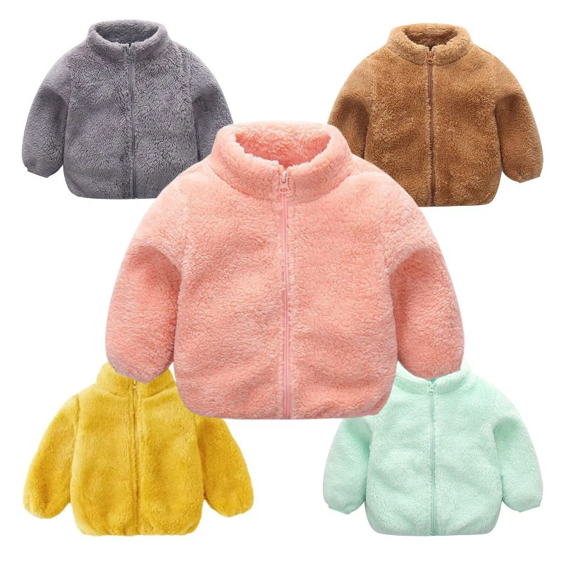 

Kid Boys Soft Fleece Coats Winter Warm Jacket Girls Baby Autumn Spring Stand Collar Zipper Outerwear High Quality Casual Clothes