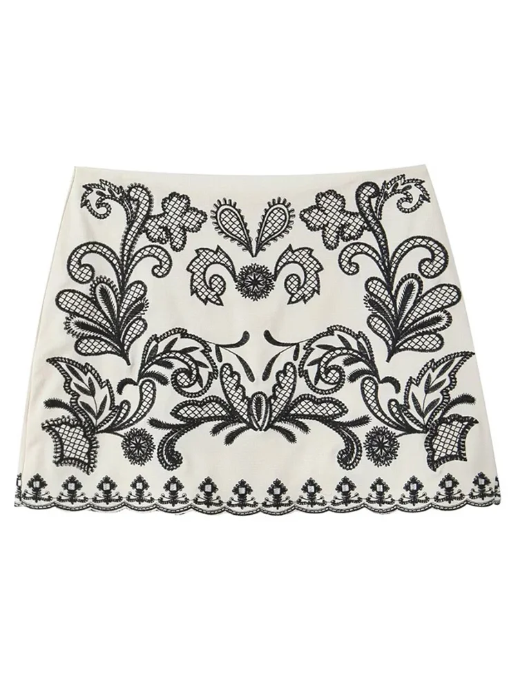 

Zevity Women Fashion Totem Flower Embroidery A Line Mini Skirt Faldas Mujer Female Chic Side Zipper Slim Vestidos QUN6182