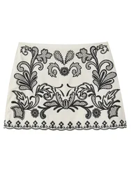 Zevity Women Fashion Totem Flower Embroidery A Line Mini Skirt Faldas Mujer Female Chic Side Zipper Slim Vestidos QUN6182