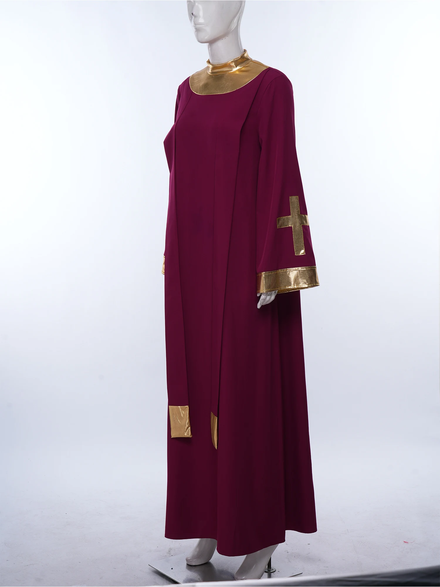 女性用聖歌隊ダンスドレス-ジャズダンスドレス-ロングフレアスリーブ-メタリックガウン-ドレス-聖職者-裁判官-パフォーマンスコスチューム