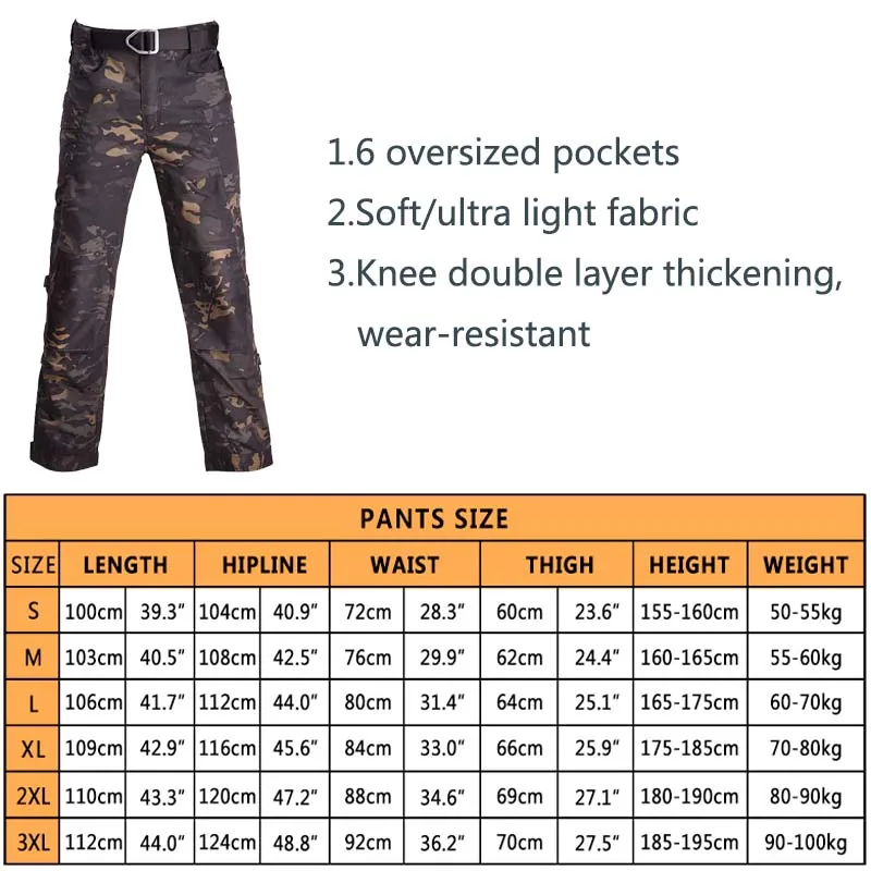 Tactical Pants Camo Joggers Outdoor Ripstop Cargo Pants Working Clothing Hiking Hunting Clothes Combat Trousers Men's Streetwear