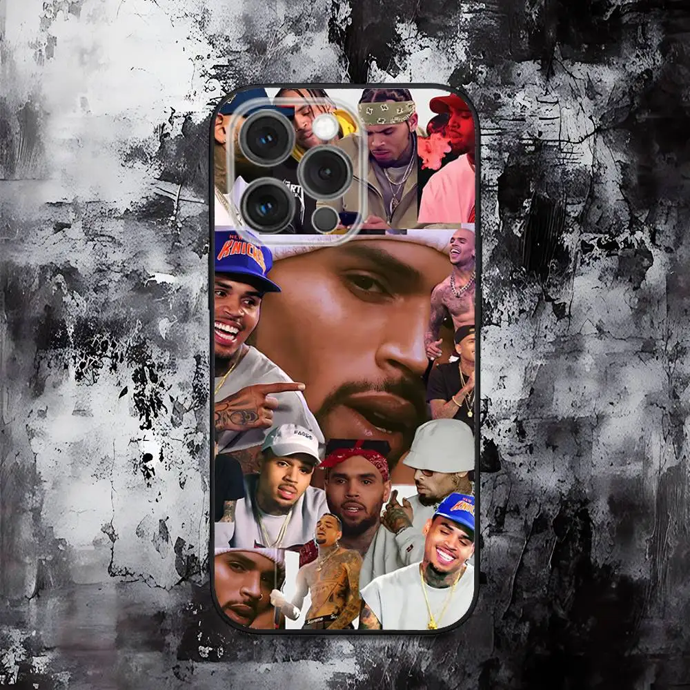 حافظة هاتف C-Chris Brown 11 لهاتف iPhone 16,15,14,13,12,11,Pro,Max,Plus,X,XS,SE,E,Mini,Soft Silicone Black Case