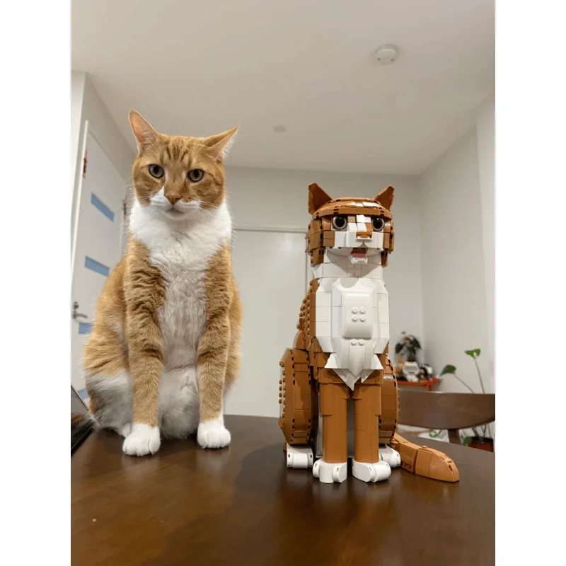 

2026 New Orange Cat Animal Model Building Blocks Assemble Cute Cartoon Bricks Puzzle Toys For Birthday Gifts