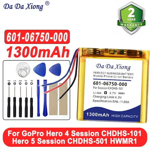601-10257-000 601-06750-101 601-06750-000 1300mAh Battery For GoPro Hero 5 Session CHDHS-501 HWMR1 / Hero 4 Session CHDHS-101