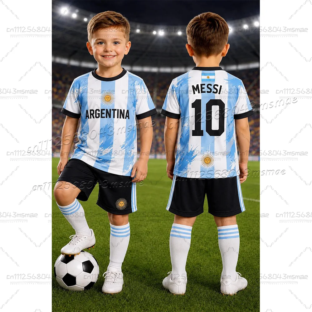 2026 Neues Fußball-Outfit T-Shirt-Shorts-Set für Männer und Frauen Harajuku Argentinische Fans Top Shorts Sommer Kinder 2-teiliges Set – Detail 6