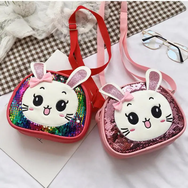 Petit sac à dos à paillettes pour enfants, sac à bandoulière incliné, sac messager, mignon, dessin animé, fille, nouveau, mode, 2024