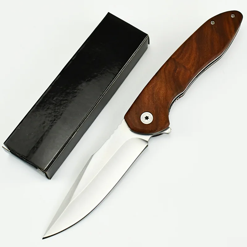 Camping bearing quick opening wooden handle knife field knife portable outdoor folding self-defense folding knife sharp