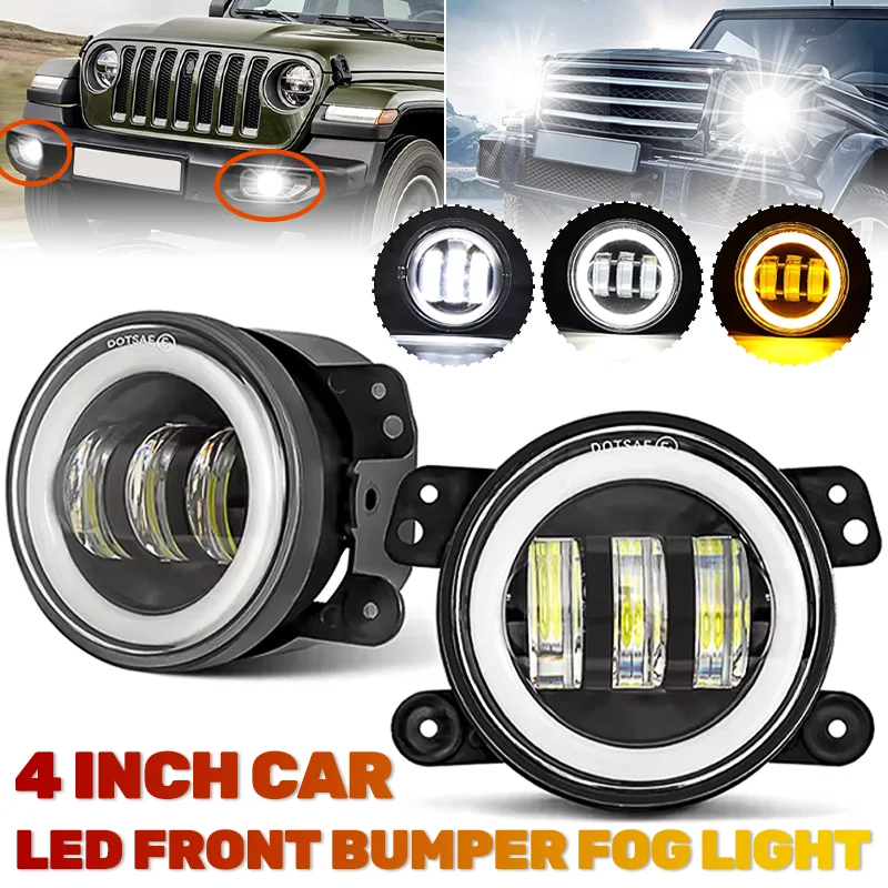 

4-дюймовая светодиодная противотуманная фара «ангельский глаз» Янтарно-белого цвета Halo Ring DRL 6000K Рабочая фара для Jeep Wrangler JK Противотуманная фара для вождения Фара