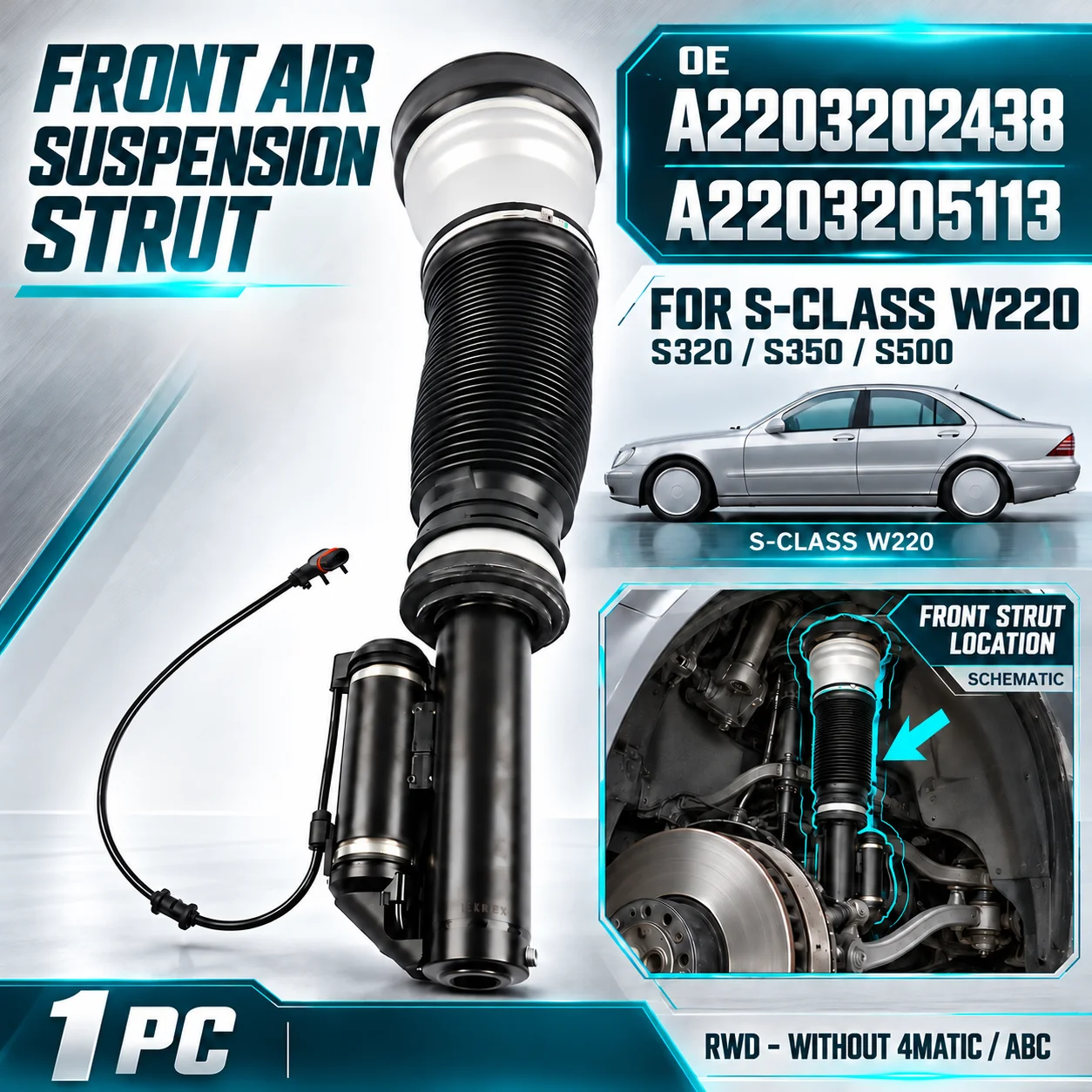 Image of AP02 Luftfederbein Stoßdämpfer für Mercedes W220 V220 S65 S55 AMG S430 S600 S430 S500 2203202438 2203205113