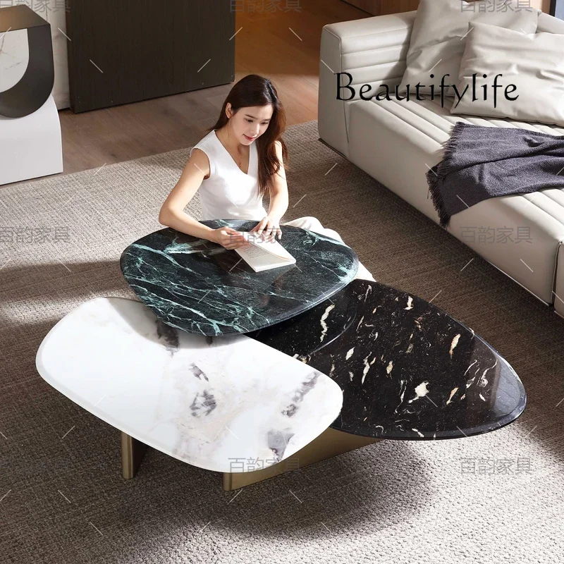 

PItalian minimalist creative special-shaped marble coffee table combination villa model room high and low coffee table household