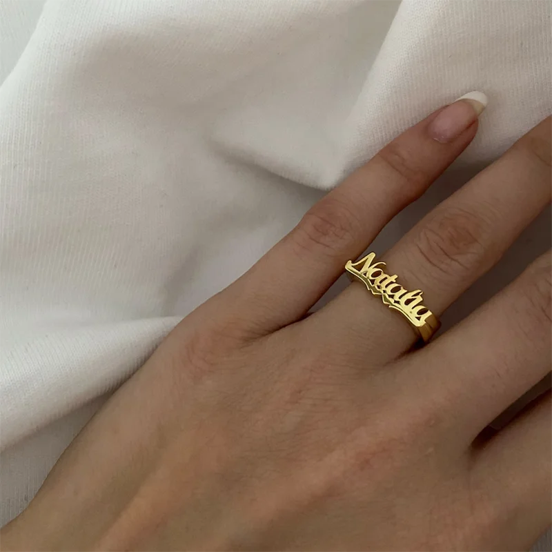 DHQH Annual New Wholesale Customized Name 925 Silver Ring Personalized Letter Exquisite Alloy Ring Christmas Commemorative Gift