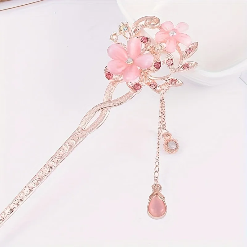 1PC Vintage Ethnic Style Hairpin Elegant Flower Shaped Hairpin Exquisite Pendants Hairpin