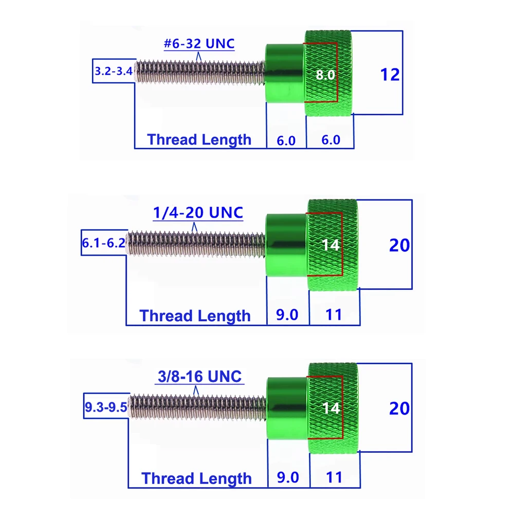 Yiqianyuan Thumb Screws 1/4-20 UNC Thread Colorful Aluminum Knurled Head Staniless Steel Thread Hand Tighten Bolts