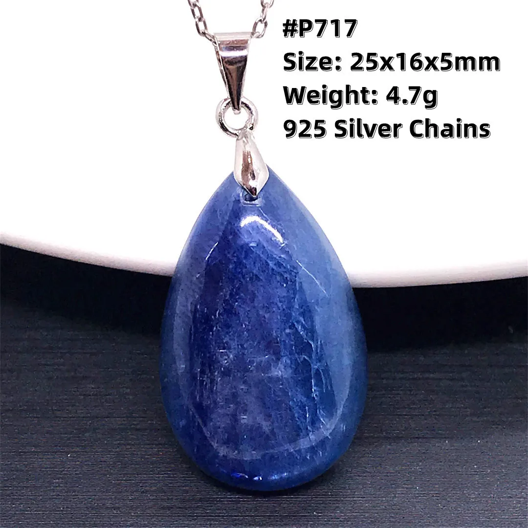 Top Natural Blue Kyanite Crystal Pendant Necklace Jewelry For Women Lady Men Wealth Gift Beads Cat Eye Stone Silver Chains AAAAA