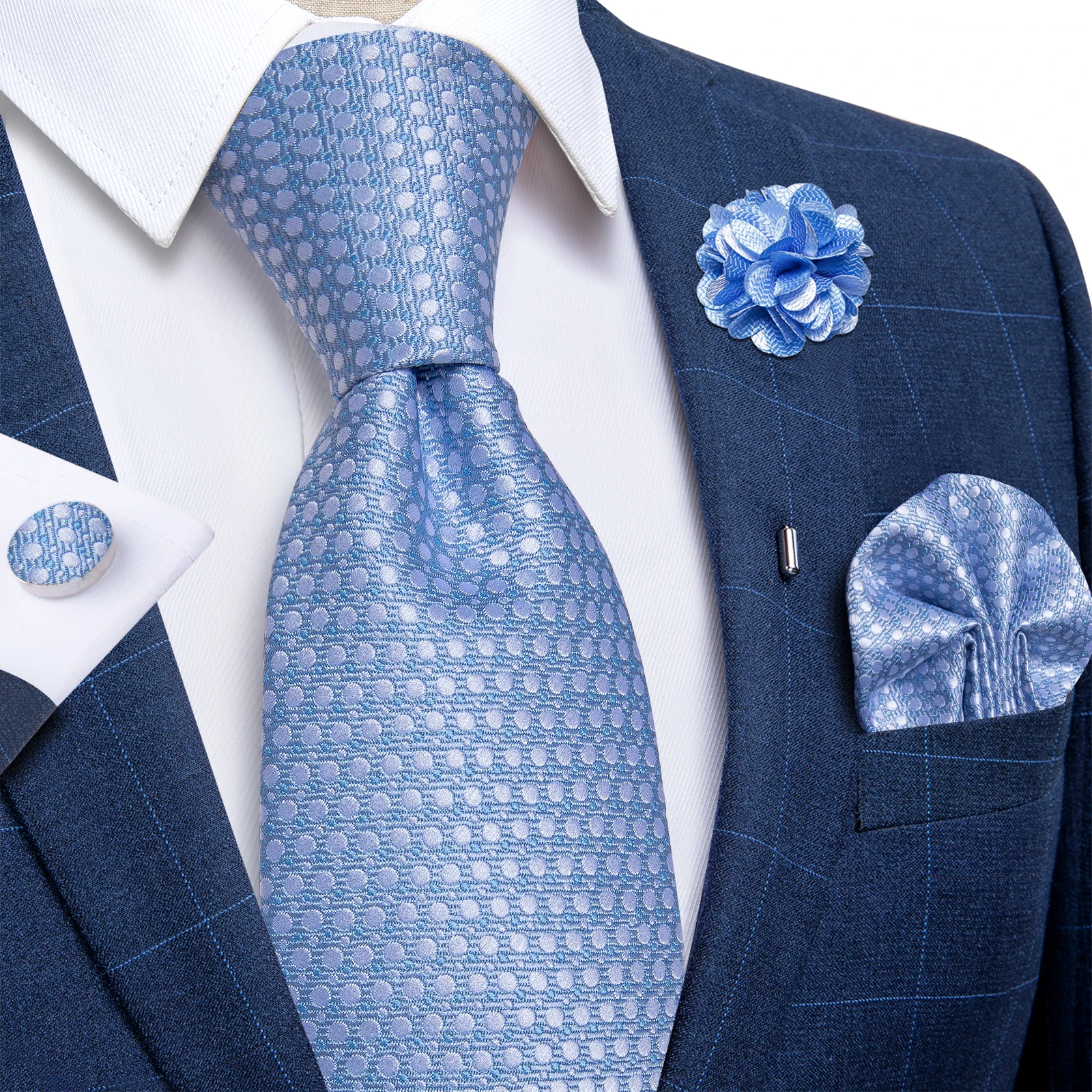 New Classic Green Blue Paisley Ties For Men Handkerchief Cufflinks Brooch Pin Wedding Accessories Men Gift Dropship