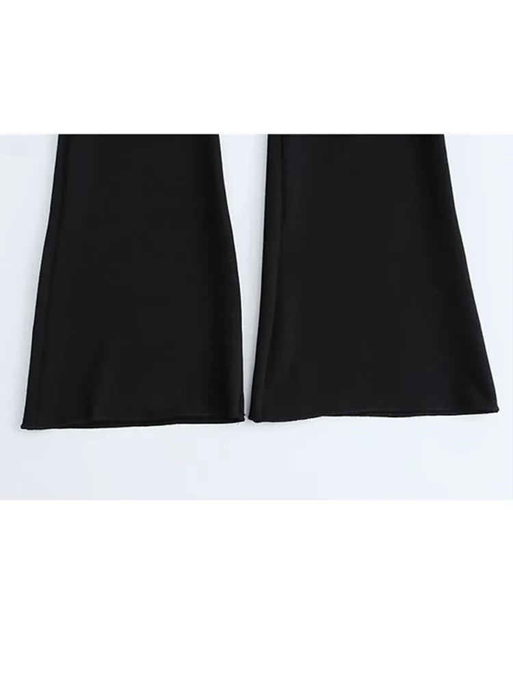 HH Pantaloni estivi da donna Abito O-Collo monopetto Decorazione senza maniche Gilet solido Top + Elegante gamba svasata elasticizzata Mujer