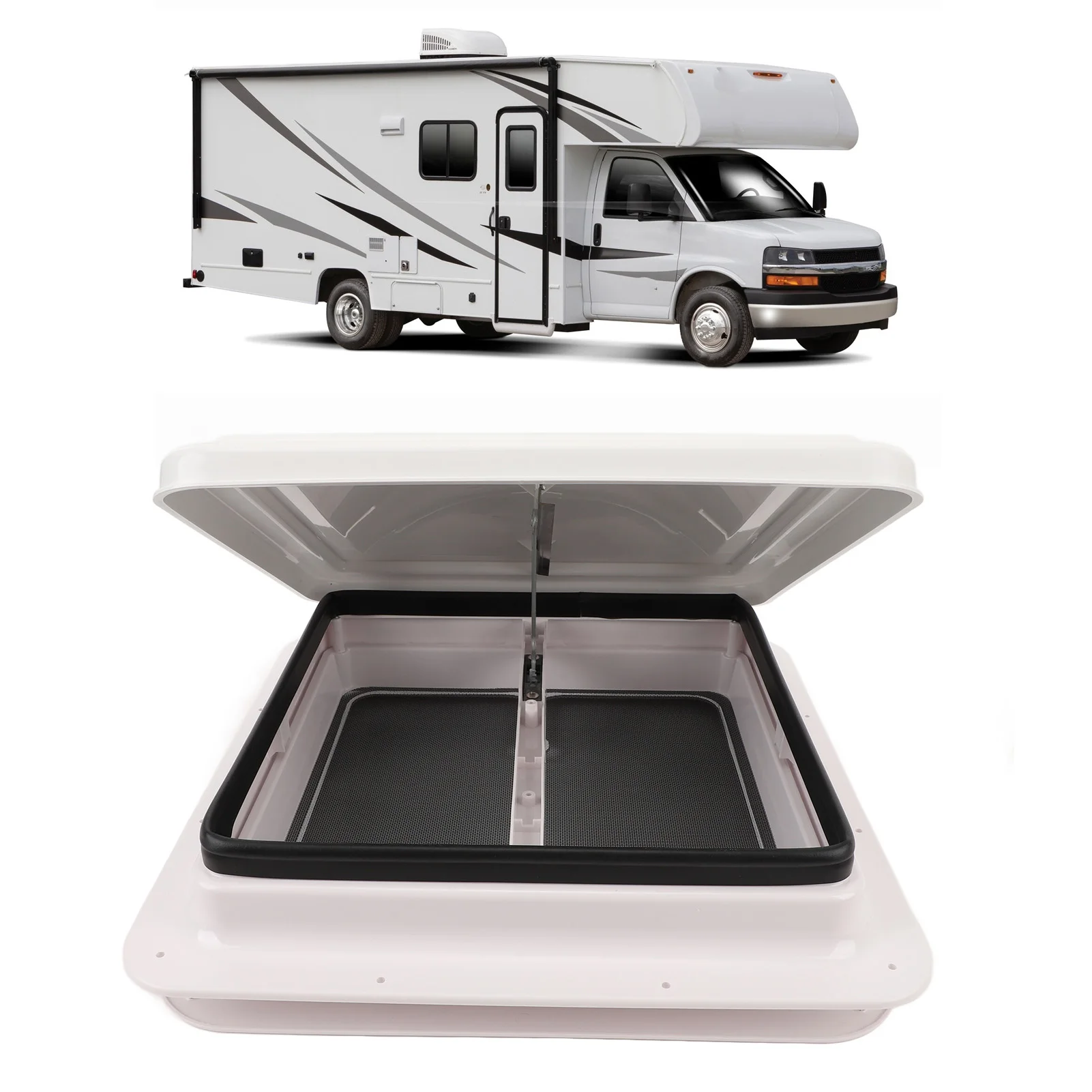 

Вентиляционное окно для крыши автодома 13.39x13.39 дюймов, белое, с сеткой и опорной штангой, для прицепов, караванов и кемпинга