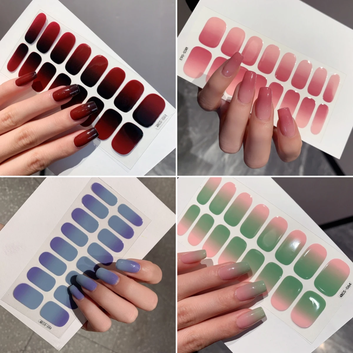 New Gradient Color Nail Stickers Full Cover Adhesive Nail Wraps DIY Nail Art Manicures Decors Salon Finished Nail Patch Tips