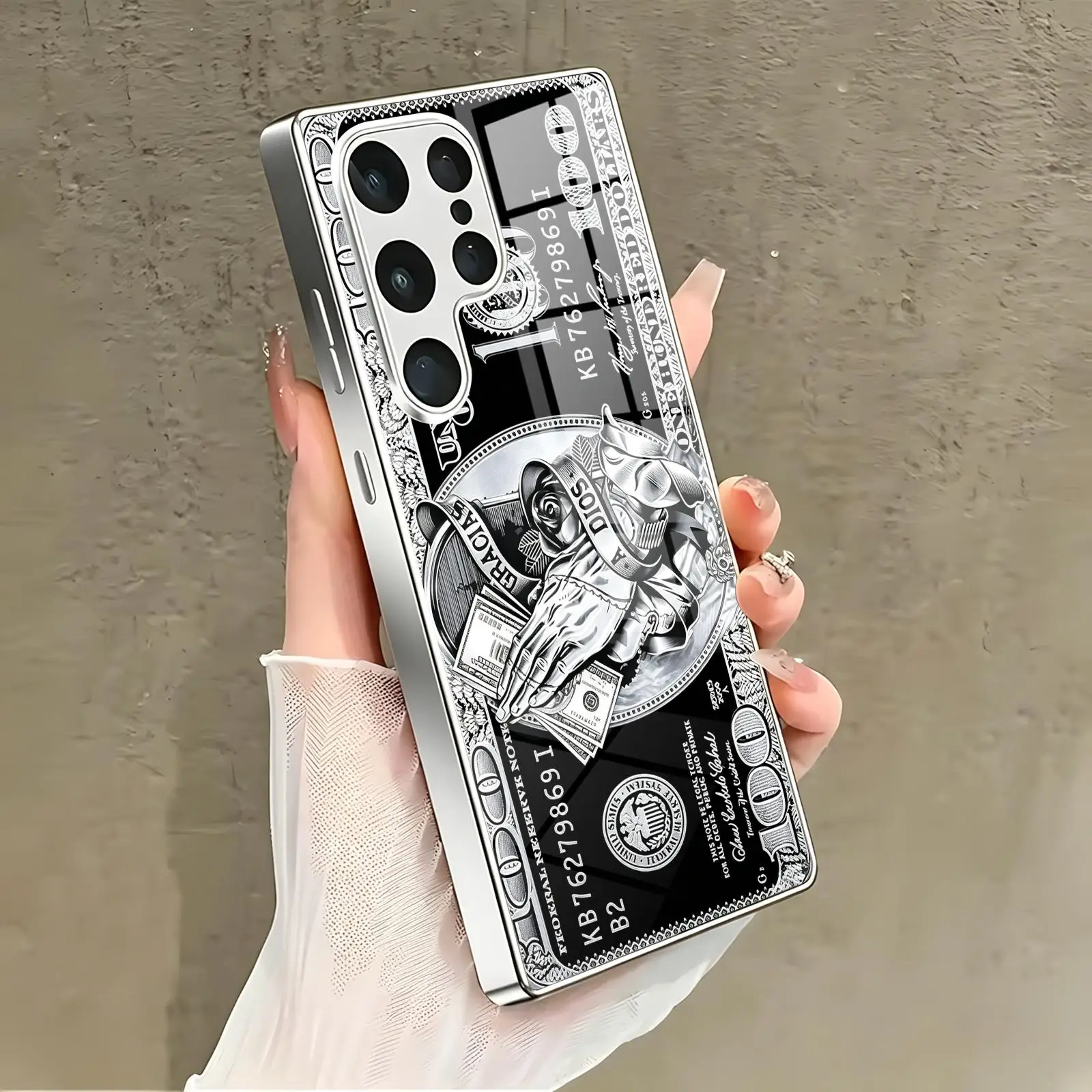 Luxurious Metallic Texture Dollar Phone Case For SamsungS26 S25 S24 S23 S22 S21 Plus Ultra Note20 Electroplated glass Phone Case view 3