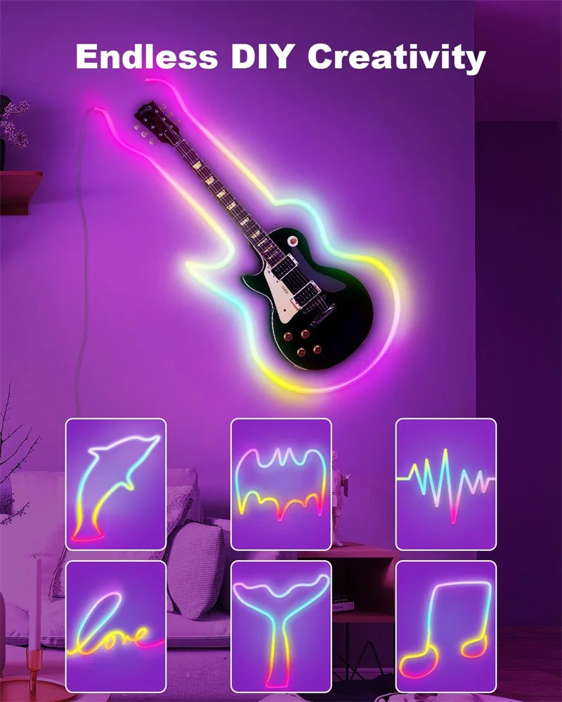 Neon Strip Light Bluetooth Neon Led Strip Lights Smart 1M 2M 3M 5M Waterproof RGBIC Flex Ribbon Led Tape Music Sync