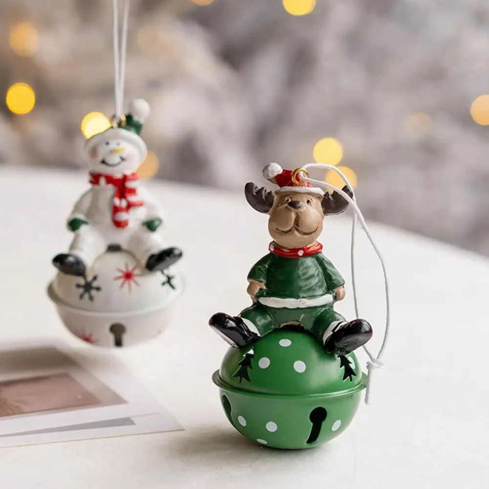 Christmas Santa Bell Hanging Decoration 3D Resin Snowman Elk Shape Xmas Tree Car Rearview Mirror Ornament Pendant Gift