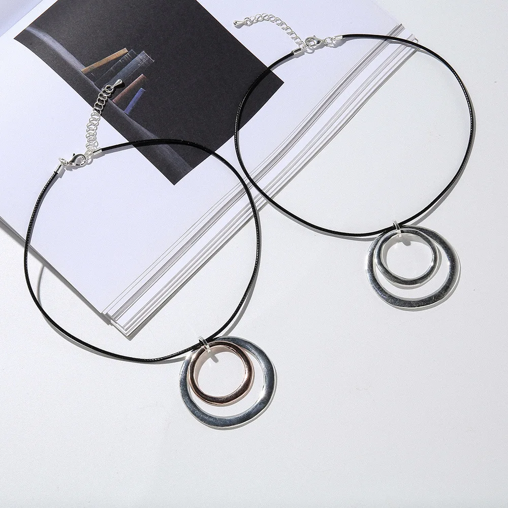 special jewelry popular European and American fashion simple double ring pendant women's ring alloy short ne