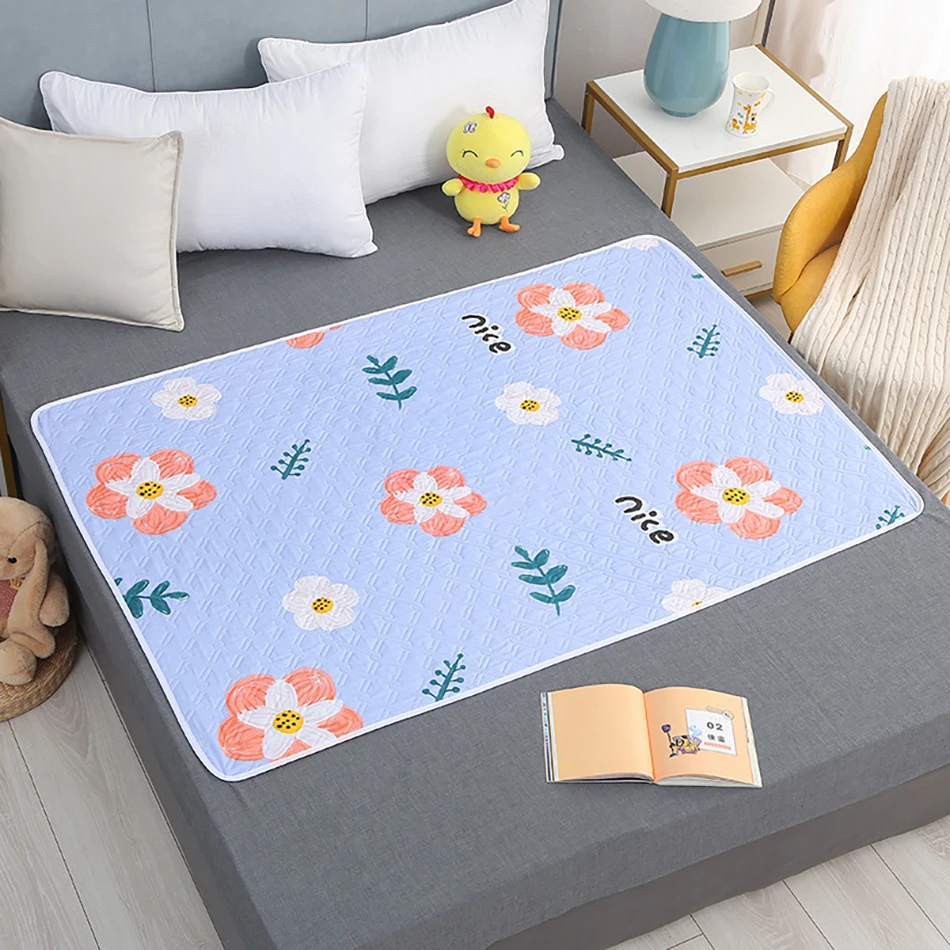 120x150cm 4 Layers Cartoon Dino Heart Diaper Mat Waterproof Washable Changing Pads for Night and Menstrual Protection Baby Care