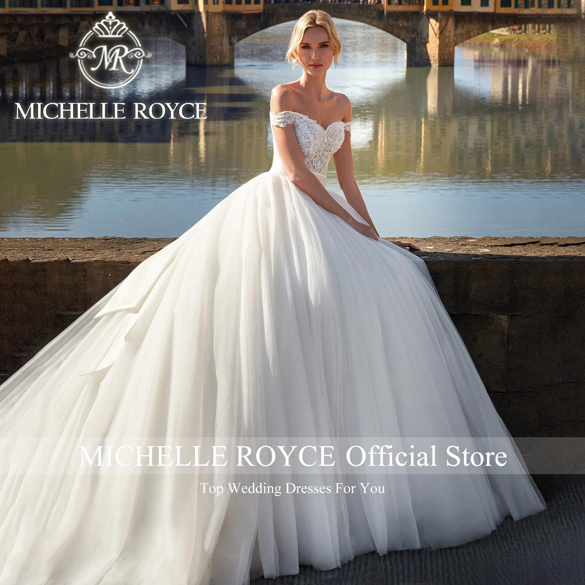 Michelle Royce-vestido De Novia con hombros descubiertos, traje De boda con apliques De corazón, lazo De Organza, De ensueño, 2023