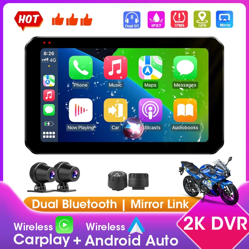 

5.5" Carplay For Motorcycle 2K HD DVR,CarPlay & Android Auto Dual Bluetooth Navigation Screen,Portable Waterproof Moto Monitor