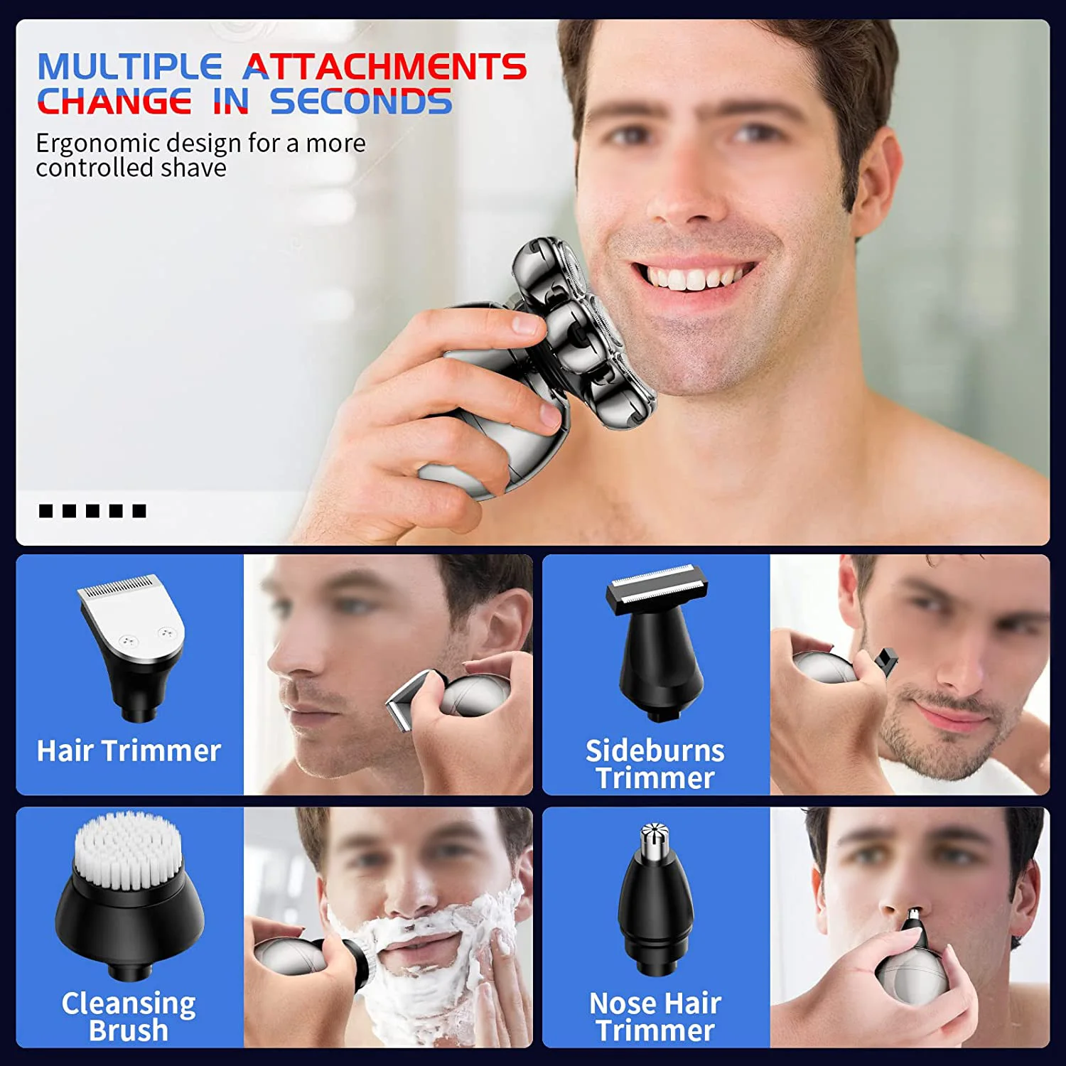 Electric Shaver 7D Floating Cutter Head Base Charging Portable Men Beard Trimmer Clipper Skull Shaver Waterproof Shaving image 3