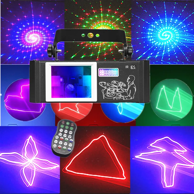 

3D-светильник для вечеринок, диско-лазерный светильник, 5-в-1 эффект, стробоскоп, звуковая активация, DMX с дистанционным управлением, атмосферное освещение