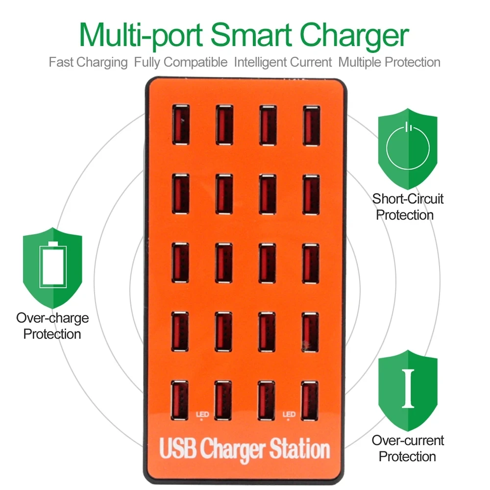 Caricatore USB a più porte 80W 20 porte stazione di ricarica USB portatile adattatore per caricabatterie per Smartphone per Samsung Xiaomi Huawei