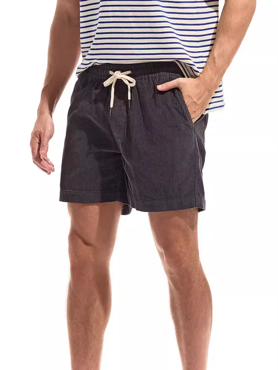 

2025 New Heavyweight Cotton Corduroy Shorts for Men Unisex Vintage Washed Academic Style Shorts Elastic Waist Casual Shorts